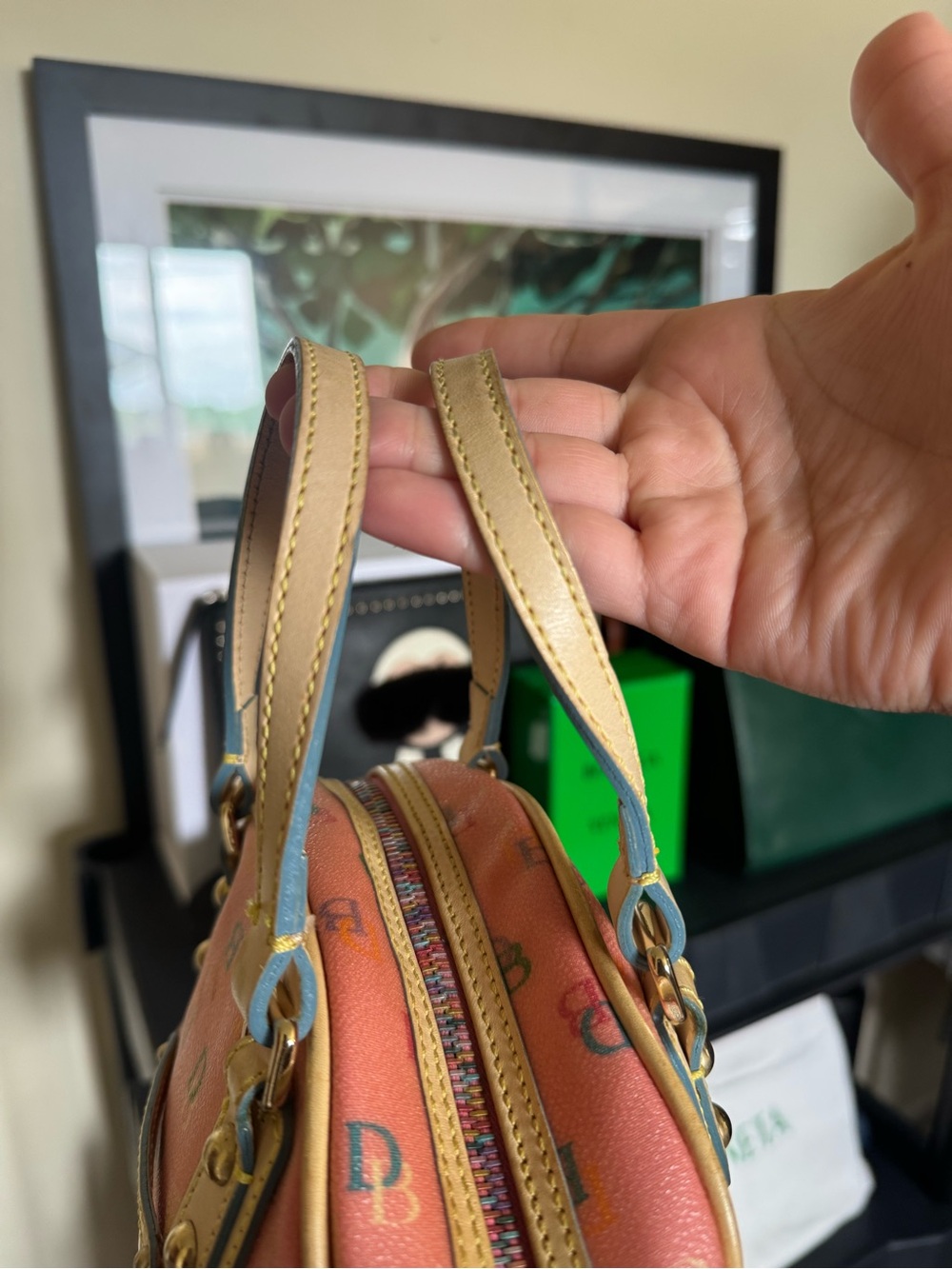Dooney & Bourke Coral Pink Multi Logo Mini Satchel with Tan Trim - Picture 7 of 10